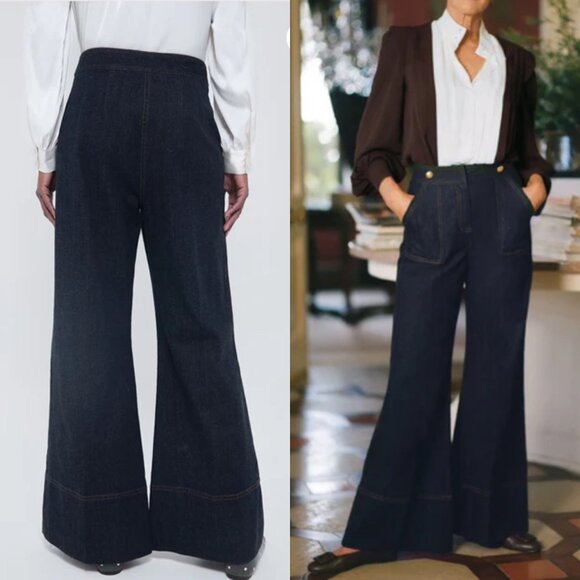 Tuckernuck x India Hicks NEW Dark Denim Palladium Wide Flare Leg Jeans Size 4 - Picture 4 of 11